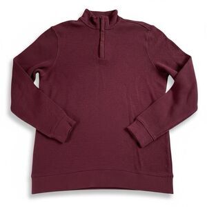 Tasso Elba Men’s 1/4 Zip Sweater M Burgundy Wine Red Cotton Honeycomb Knit NWT